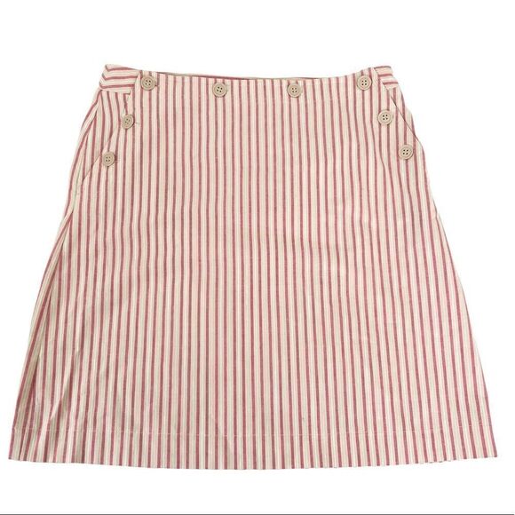 Vintage Talbots Striped A Line Skirt Cotton Stretch Coral Pink + Cream Stripes - Picture 1 of 7